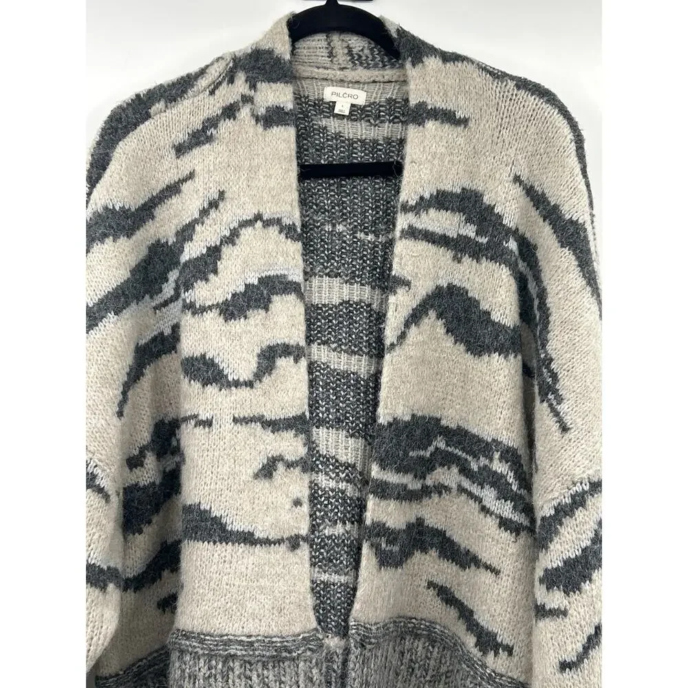 Anthropologie Pilcro Animal Print Tiger Open Cardigan Size L Cozy Oversized